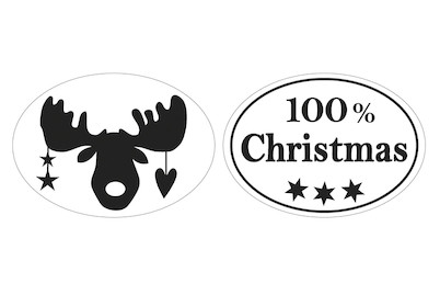 Image of Labels 100% Christmas +Elch, 25x35mm, oval, SB-Btl 2Stück bei JUMBO