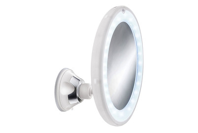 Image of Kleine Wolke Kosmetikspiegel mit 5facher Vergrößerung mit Kugel-Gelenk, LED-Licht und starkem Saugnapf