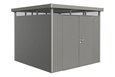 Image of Biohort Gerätehaus HighLine Gr. H4 mit Doppeltüre (275 x 275 cm), stahlblech grau bei JUMBO