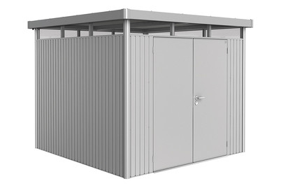Image of Biohort Gerätehaus HighLine Gr. H4 mit Doppeltüre (275 x 275 cm), stahlblech silber bei JUMBO