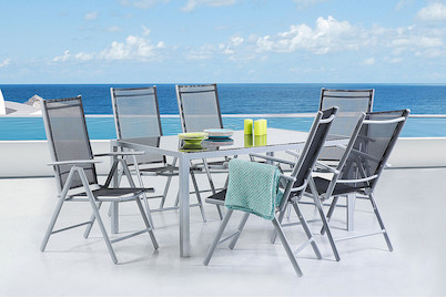Image of Beliani Gartenmöbel Set Aluminium Schwarz (90x160x70.50cm) mit 6-Sitzer Catania bei JUMBO