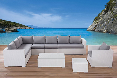 Image of Beliani Lounge Set Rattan weiss 8-Sitzer Auflagen grau XXL bei JUMBO