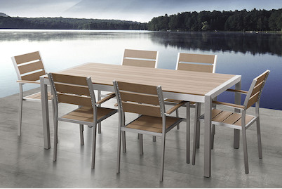 Image of Beliani Gartenmöbel Set Aluminium Polywood braun (90x180x76cm) mit 6-Sitzer Vernio bei JUMBO