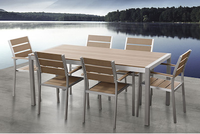Image of Beliani Gartenmöbel Set Aluminium Polywood braun (90x180x76cm) mit 6-Sitzer Vernio