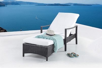 Image of Beliani Gartenliege Rattan braun Auflage weiss Vasto bei JUMBO