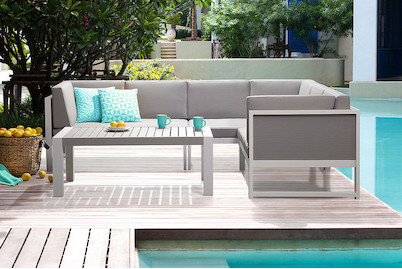 Image of Beliani Lounge Set Aluminium weiss 6-Sitzer Auflagen grau Vinci bei JUMBO