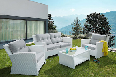 Image of Beliani Lounge Set weiss 4-Sitzer Auflagen grau SAN Marino