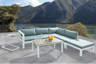 Image of Beliani Lounge Set Polywood weiss 5-Sitzer Auflagen grün-grau Messina bei JUMBO