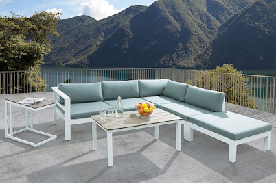 Image of Beliani Lounge Set Polywood weiss 5-Sitzer Auflagen grün-grau Messina