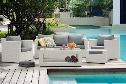 Image of Beliani Lounge Set Rattan weiss 6-Sitzer Auflagen grau Roma bei JUMBO