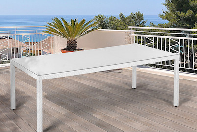 Image of Beliani Gartentisch Rattan weiss mit Glasplatte (100x220x74cm) Italy bei JUMBO