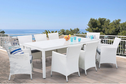 Image of Beliani Gartenmöbel Set Rattan weiss 220 x 100 cm 8-Sitzer Auflagen grau Italy bei JUMBO