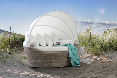 Image of Beliani Sonneninsel Rattan hellbraun Sonnendach creme Sylt bei JUMBO