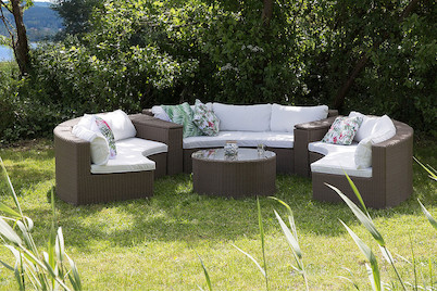 Image of Beliani Lounge Set Rattan hellbraun 9-Sitzer rund Auflagen weiss Severo bei JUMBO