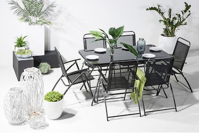 Image of Beliani Gartenmöbel Set Stahl schwarz (80x140x73cm) mit 6-Sitzer Livo bei JUMBO