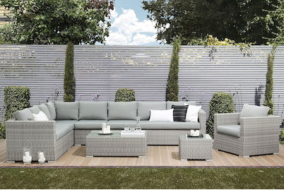 Image of Beliani Lounge Set Rattan grau 8-Sitzer Auflagen grau XXL bei JUMBO