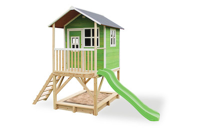 Image of Exit Kinderspielhaus Loft 500 mit Sandkasten und Rutsche, holz grün