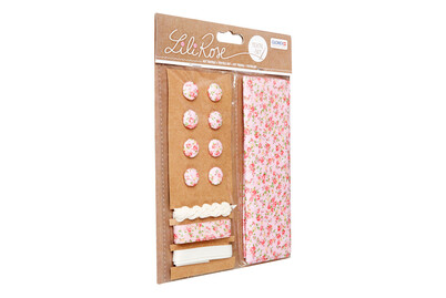 Image of Textil-Set rosa Blumen 48x48 cm Bänder 3x1m 8 Knöpfe bei JUMBO