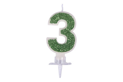 Image of Zahlenkerze 3 mit Glitter und Halter, 10cm, SB-Blister 1Set bei JUMBO