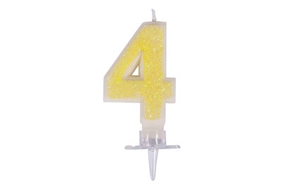 Image of Zahlenkerze 4 mit Glitter und Halter, 10cm, SB-Blister 1Set bei JUMBO