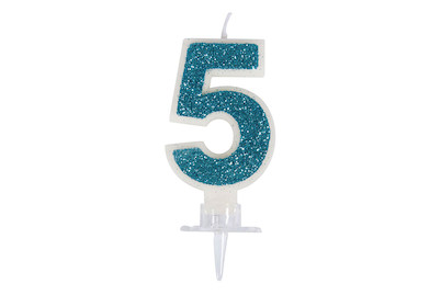 Image of Zahlenkerze 5 mit Glitter und Halter, 10cm, SB-Blister 1Set bei JUMBO