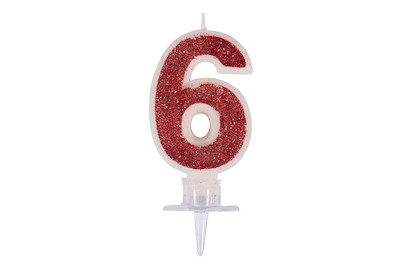 Image of Zahlenkerze 6 mit Glitter und Halter, 10cm, SB-Blister 1Set bei JUMBO