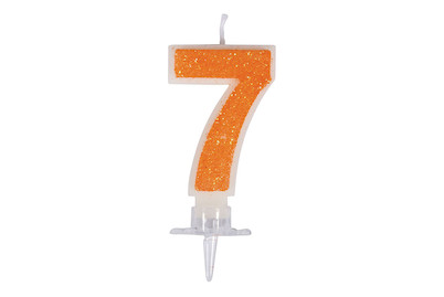 Image of Zahlenkerze 7 mit Glitter und Halter, 10cm, SB-Blister 1Set bei JUMBO