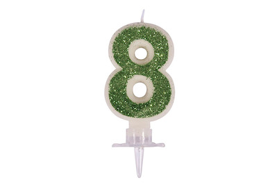 Image of Zahlenkerze 8 mit Glitter und Halter, 10cm, SB-Blister 1Set bei JUMBO