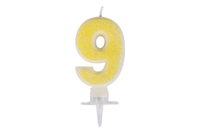 Image of Zahlenkerze 9 mit Glitter und Halter, 10cm, SB-Blister 1Set bei JUMBO