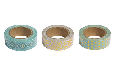 Image of Washi Tape Set Mint/Gold Foil, 15mm, 3 Designs á 10m, Box 30m bei JUMBO