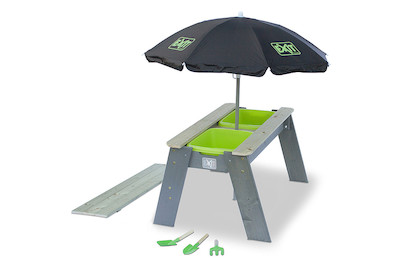 Image of Aksent Sand-Wasser-Tisch Deluxe mit Deckel und Sonnenschirm, holz grau