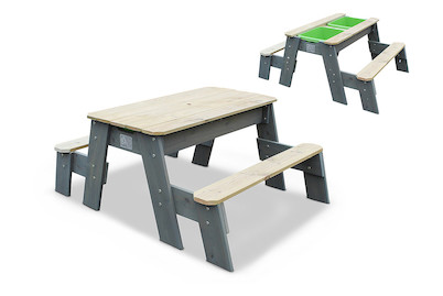 Image of Aksent Sand-Wasser-Tisch 2 mit Deckel und 2 Sitzbänken 121x93cm, holz grau