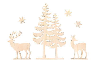 Image of Holzmotive Baum und Hirsch, Fsc100%, 3-10,8 x 3-18,5cm, SB-Btl 6Stück bei JUMBO