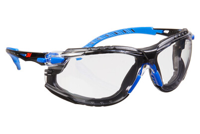 Image of 3M™ Solus™ 1000 Schutzbrille mit Antibeschlag-Beschichtung, Rahmen blau/schwarz, klar, mit Mikrofaserbeutel S1Cbc1