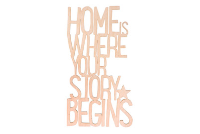 Image of Holzschrift Home ..story begins Fsc100%, 14,8x27,5x0,4cm, SB-Btl 1Stück bei JUMBO