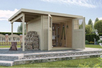 Image of weka Gartenhaus 321 , natur, 19 mm, Anbau 115 cm bei JUMBO