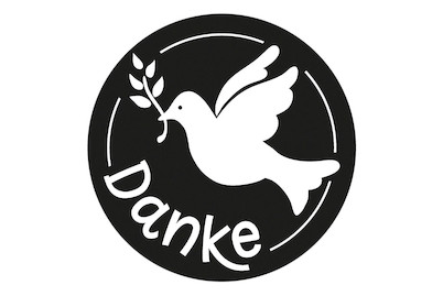 Image of Label Danke mit Taube, 4,2cm ø, SB-Btl 1Stück