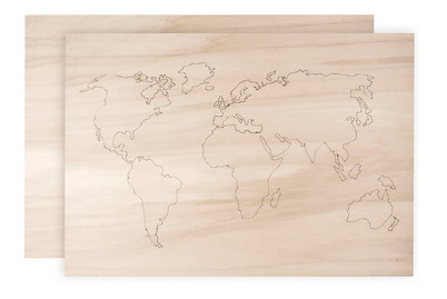 Image of Holz-Weltkarte, 2 Platten, FSC 100%, 42x29,7x0,4cm, 1x gelasert, 1x Rückwand