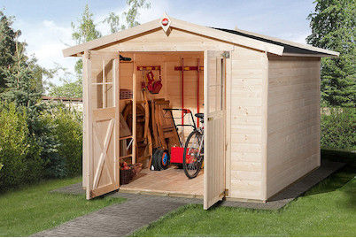 Image of Weka Gartenhaus 316 Gr.3 19mm mit Doppeltüre (194 x 254 cm), holz natur bei JUMBO