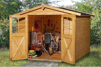 Image of Weka Gartenhaus 316 Gr.3 19mm mit Doppeltüre (194 x 254 cm), holz lasiert bei JUMBO