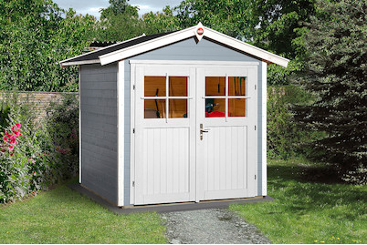 Image of Weka Gartenhaus 224 Gr.2 21mm mit Doppeltüre (209 x 205 cm), holz grau-blau bei JUMBO