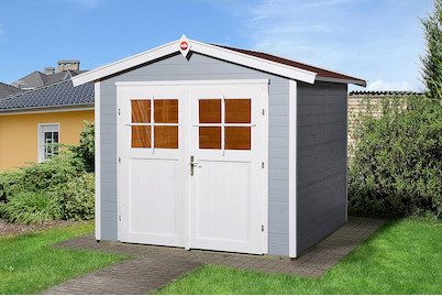 Image of Weka Gartenhaus 224 Gr.3 21mm mit Doppeltüre (209 x 235 cm), holz grau-blau bei JUMBO