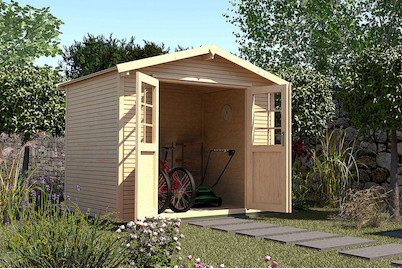 Image of Weka Gartenhaus 218 Gr.1 28mm mit Doppeltüre und Satteldach (205 x 241 cm), holz natur bei JUMBO