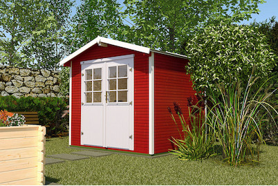 Image of Weka Gartenhaus 218 Gr.3 28mm mit Doppeltüre und Satteldach (235 x 301 cm), holz schwedenrot bei JUMBO