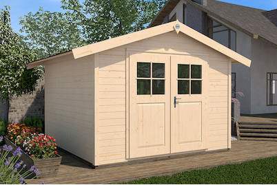 Image of Weka Gartenhaus 122 Gr.4 28mm mit Doppeltüre (235 x 300 cm), holz natur bei JUMBO