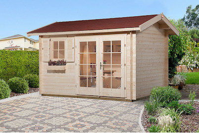 Image of Weka Gartenhaus 163 Gr.2 28mm mit seitlichem Eingang (300 x 340 cm), Holz Natur bei JUMBO