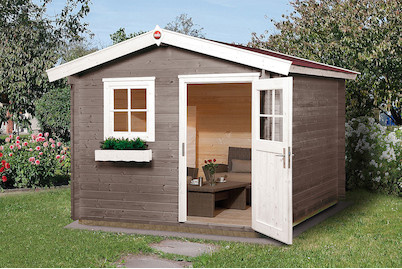 Image of Weka Gartenhaus Premium 28mm mit Fronttüre + Fenster (250 x 250 cm), Holz Natur bei JUMBO