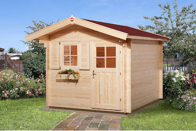 Image of Weka Gartenhaus Premium 28mm mit Fronttüre inkl. Fenster + Vordach (200 x 250 cm), Holz Natur bei JUMBO