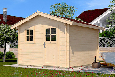 Image of Weka Gartenhaus Premium 28mm mit Fronttüre + Fenster (250 x 300 cm), Holz Natur bei JUMBO