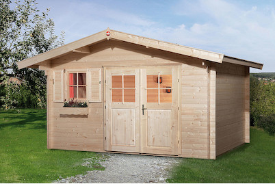 Image of Weka Gartenhaus 111 Gr.1 28mm mit Vordach(250 x 380 cm), Holz Natur bei JUMBO